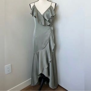 Luxe Bias wrap Dress in Eucalyptus Green.